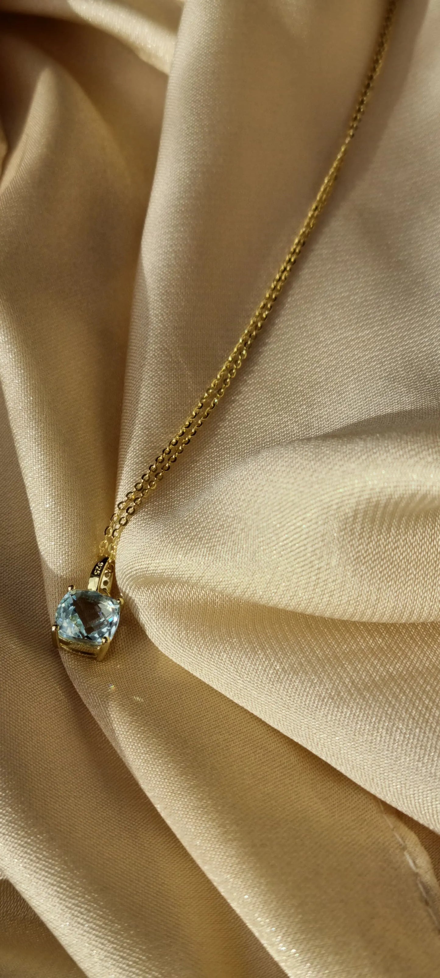 14k Gold Plated Green Amethyst Sky Blue Topaz Cushion-Cut Necklace - 8mm Square