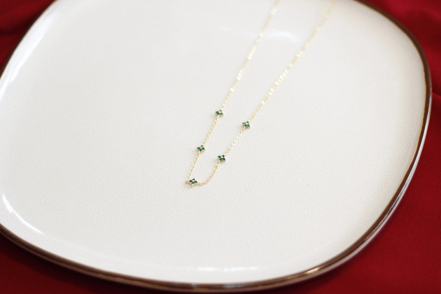 18k Gold-Plated Tiny Green Flower Necklace for Women