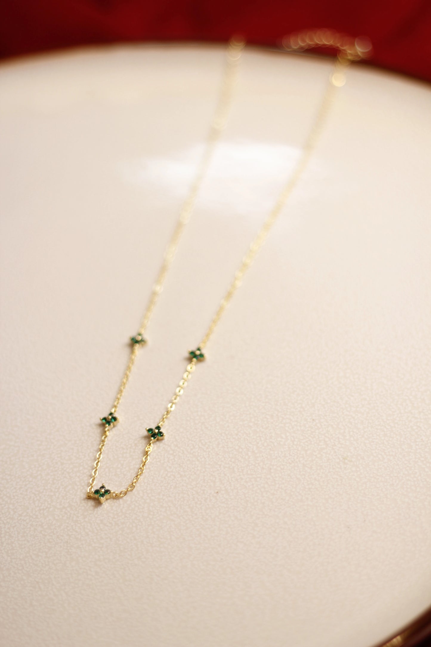 18k Gold-Plated Tiny Green Flower Necklace for Women