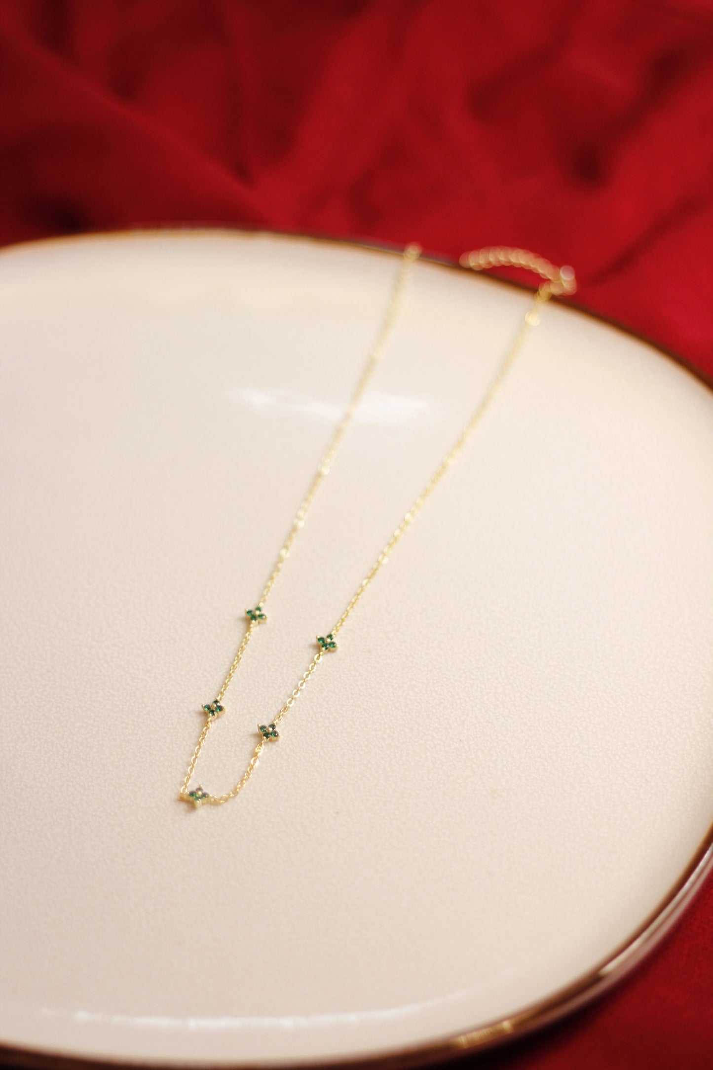 18k Gold-Plated Tiny Green Flower Necklace for Women