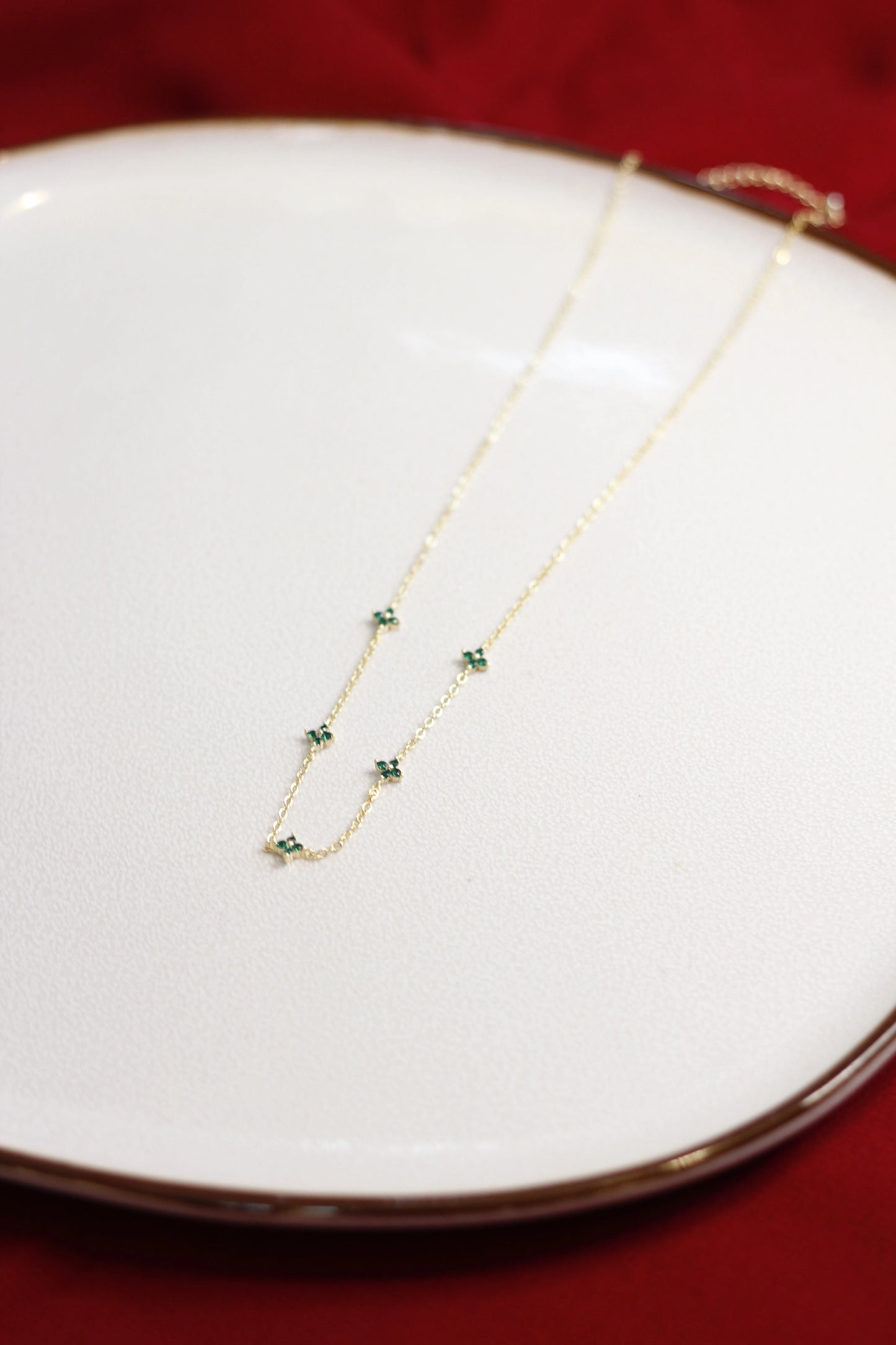 18k Gold-Plated Tiny Green Flower Necklace for Women