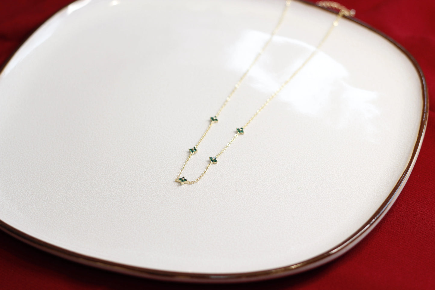 18k Gold-Plated Tiny Green Flower Necklace for Women