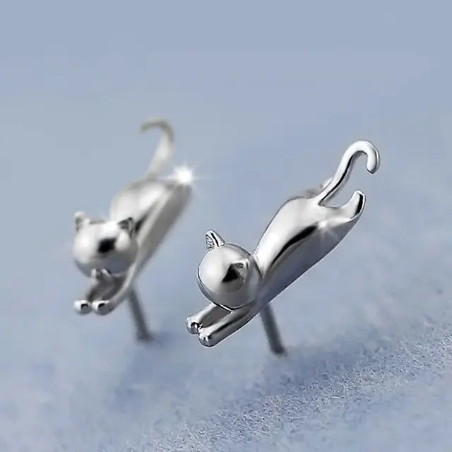 Cat Shiny Necklace and Stud Earrings Set