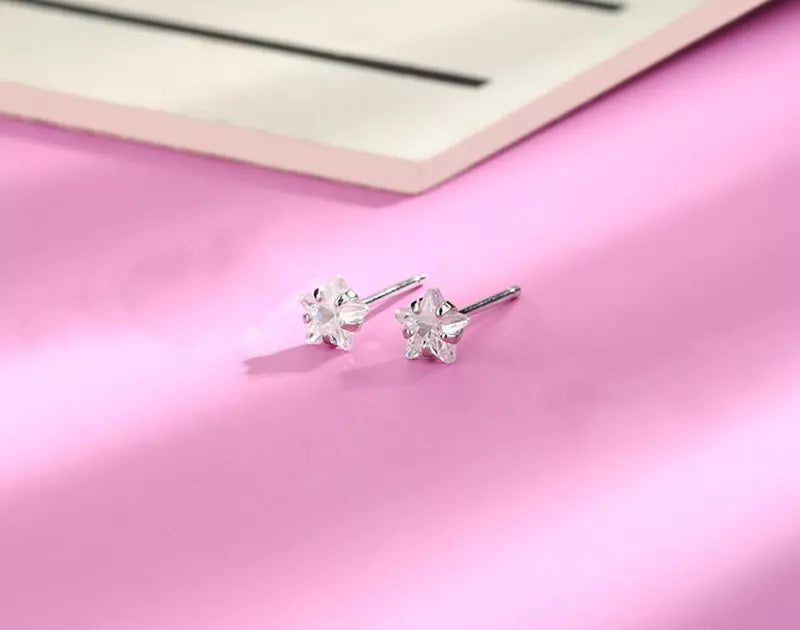 925 Sterling Silver Crystal Star Stud Earrings