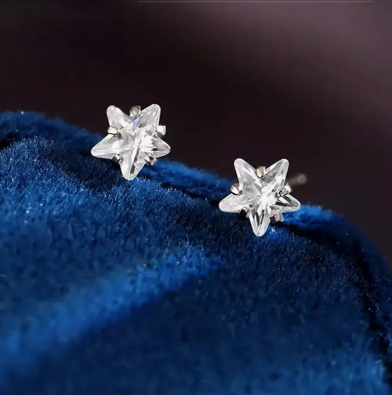 925 Sterling Silver Crystal Star Stud Earrings