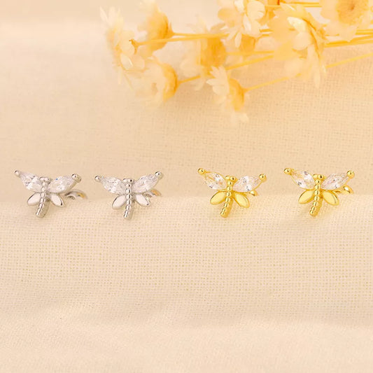 925 Sterling Silver Dragonfly CZ Stud Earrings with Screw Backs - Elegant Women’s Jewellery Gift