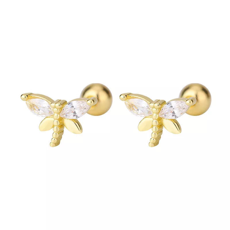 925 Sterling Silver/Gold Dragonfly CZ Stud Earrings – Elegant Women’s Jewellery Gift UK