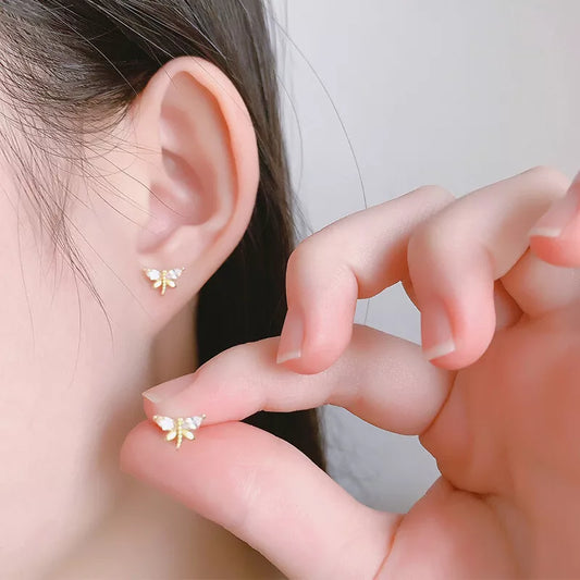 925 Sterling Silver/Gold Dragonfly CZ Stud Earrings – Elegant Women’s Jewellery Gift UK