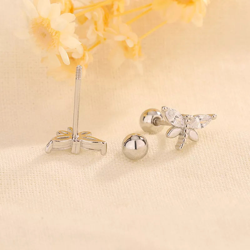925 Sterling Silver/Gold Dragonfly CZ Stud Earrings – Elegant Women’s Jewellery Gift UK
