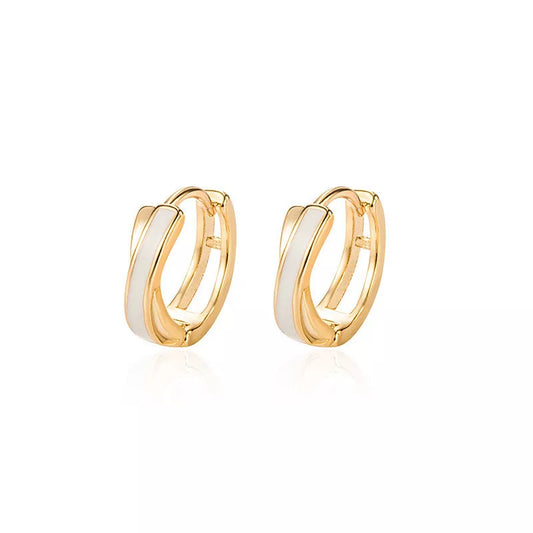 925 Sterling Silver Gold Plated X Twist White Hoop Huggie Earrings