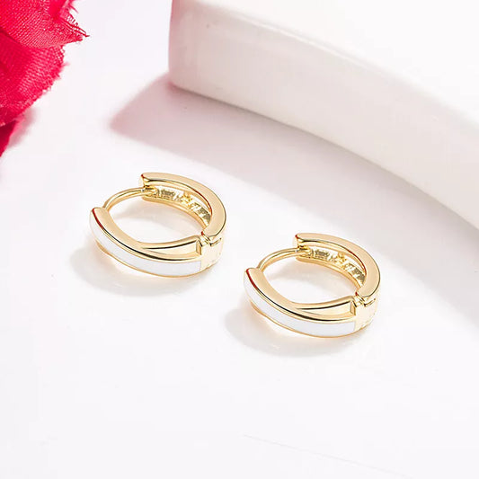 925 Sterling Silver Gold Plated X Twist White Hoop Huggie Earrings