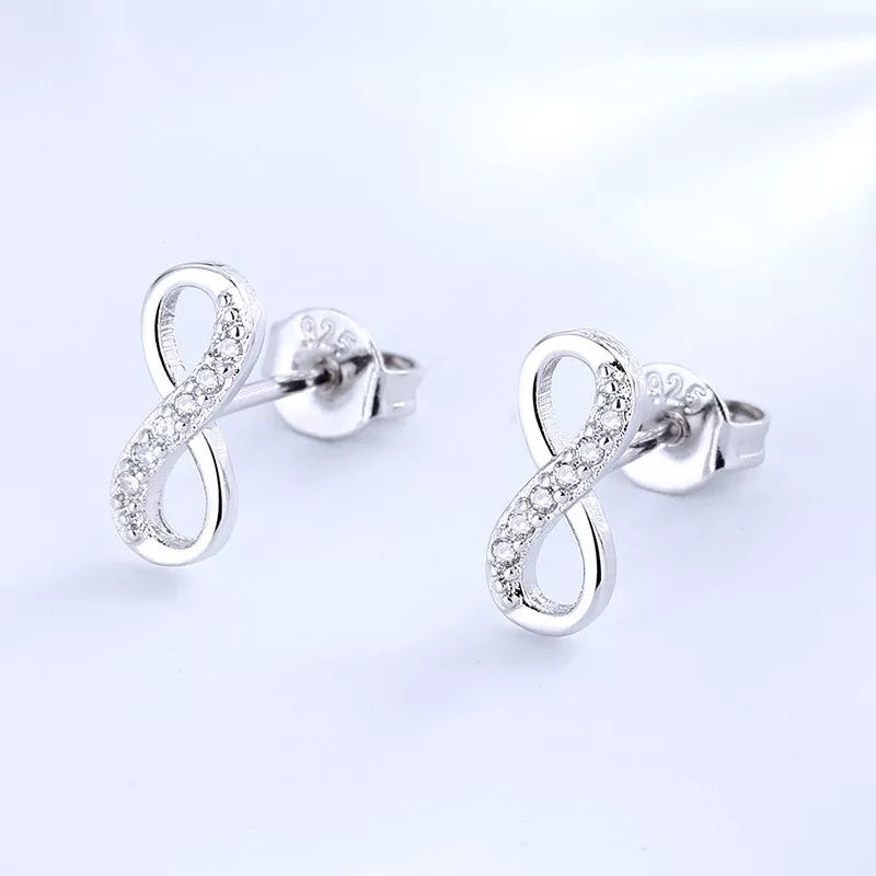 925 Sterling Silver CZ Infinity Stud Earrings – Elegant Gift for Women & Girls