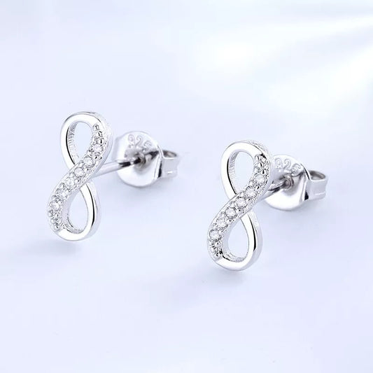 925 Sterling Silver CZ Infinity Stud Earrings – Elegant Gift for Women & Girls