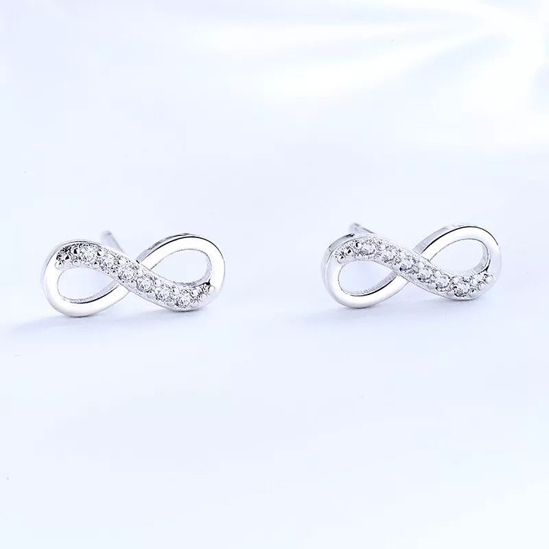 925 Sterling Silver CZ Infinity Stud Earrings – Elegant Gift for Women & Girls