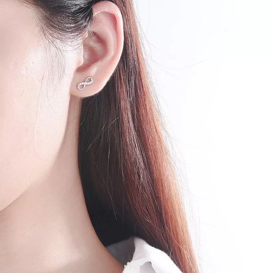 925 Sterling Silver CZ Infinity Stud Earrings – Elegant Gift for Women & Girls