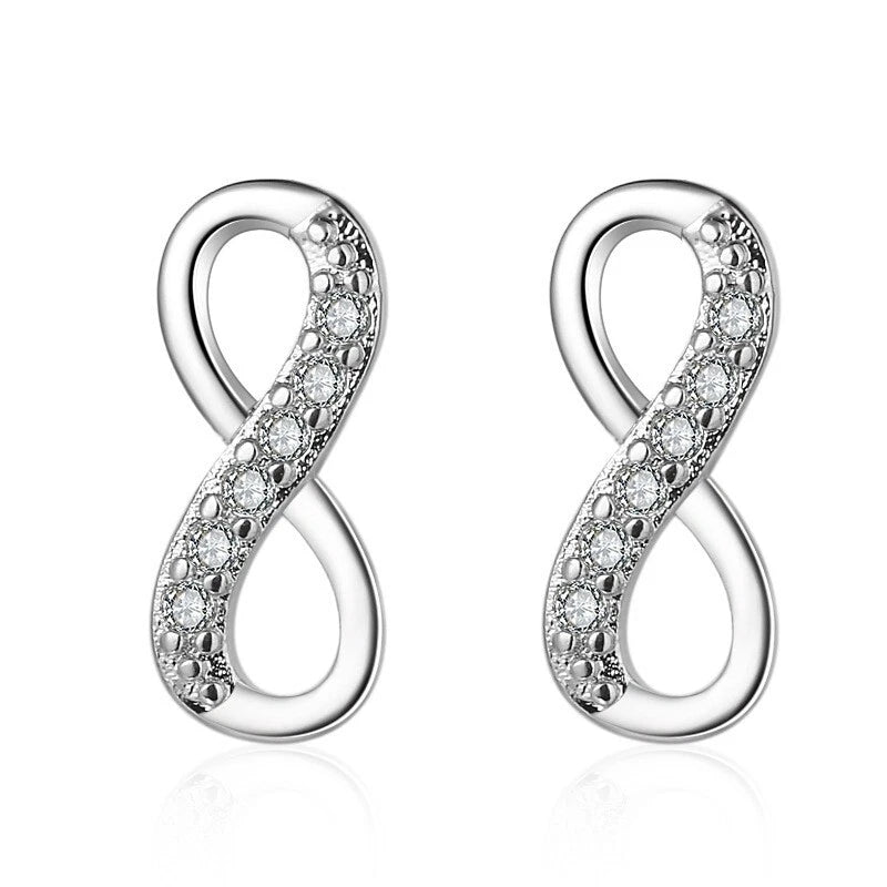 925 Sterling Silver CZ Infinity Stud Earrings – Elegant Gift for Women & Girls