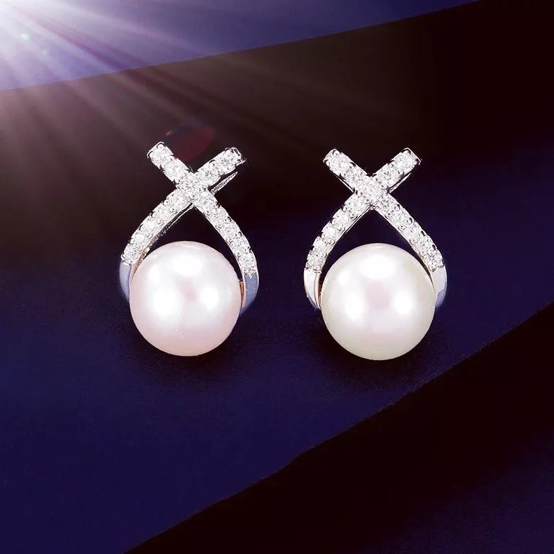 925 Sterling Silver Swirl Pearl Stud Earrings