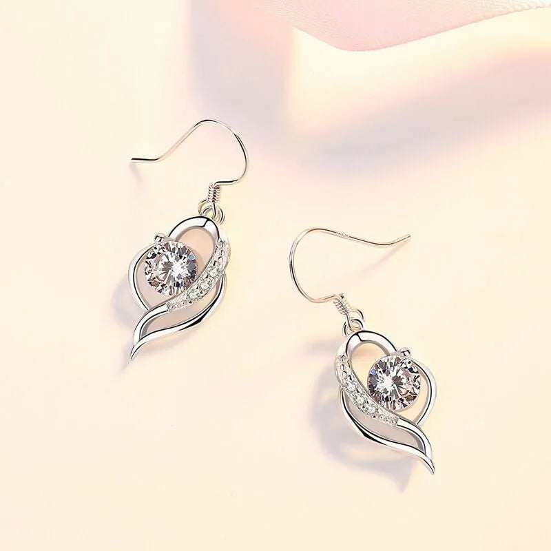 925 Sterling Silver Swirl Stone Pendant Necklace and Stud Earrings Set