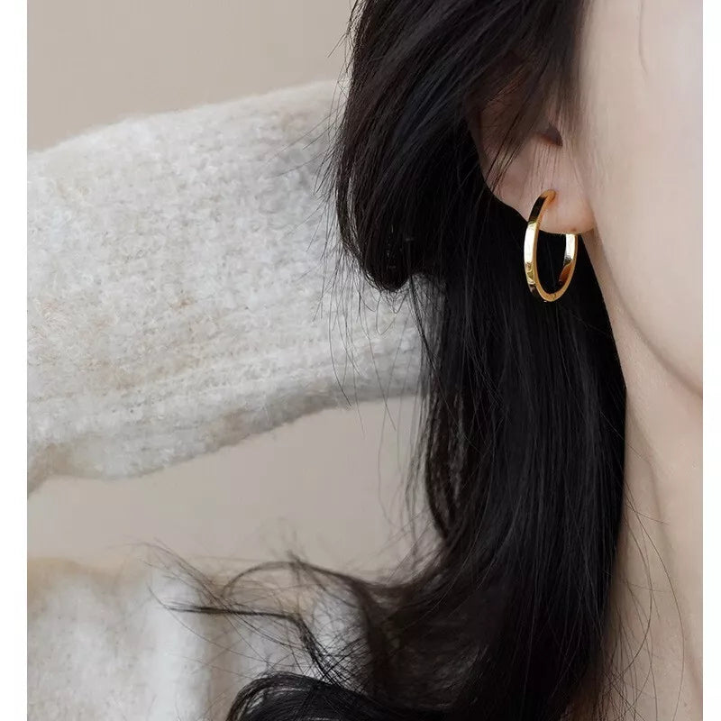 925 Sterling Silver 16mm Hoop Sleeper Earrings | Simple Hinged Hoop Circle Rings