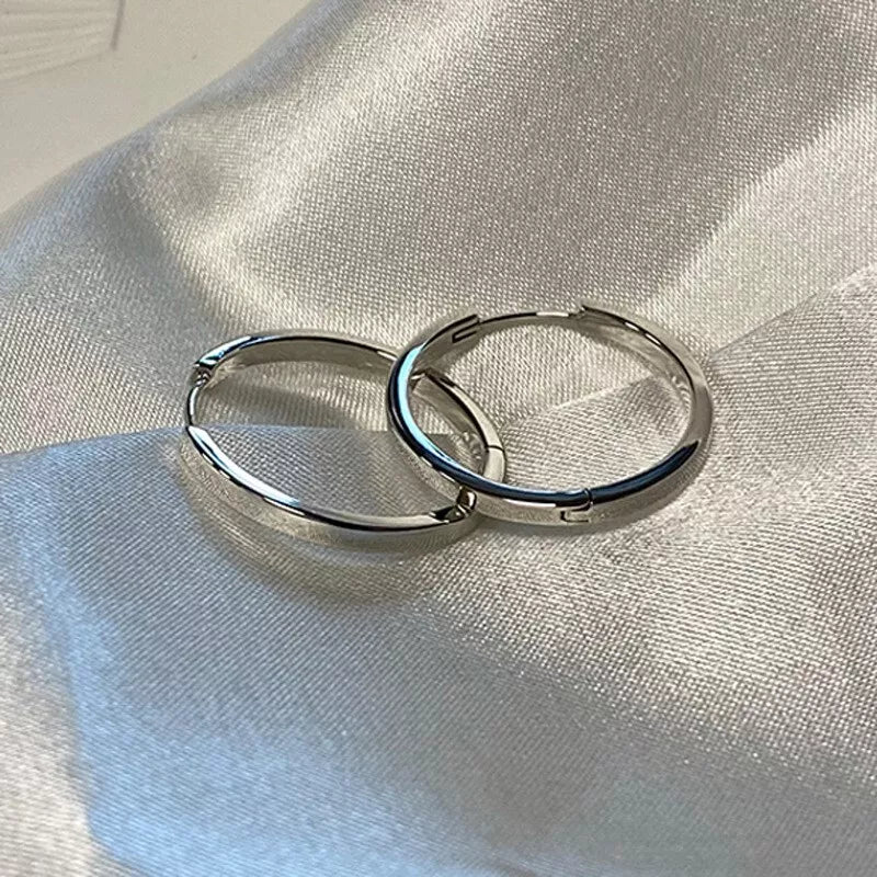 925 Sterling Silver 16mm Hoop Sleeper Earrings | Simple Hinged Hoop Circle Rings