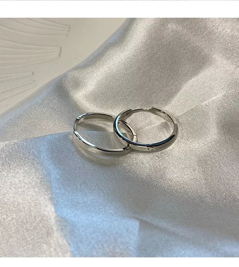 925 Sterling Silver 16mm Hoop Sleeper Earrings | Simple Hinged Hoop Circle Rings