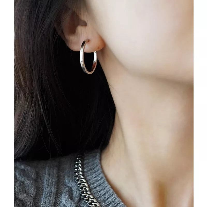 925 Sterling Silver 16mm Hoop Sleeper Earrings | Simple Hinged Hoop Circle Rings
