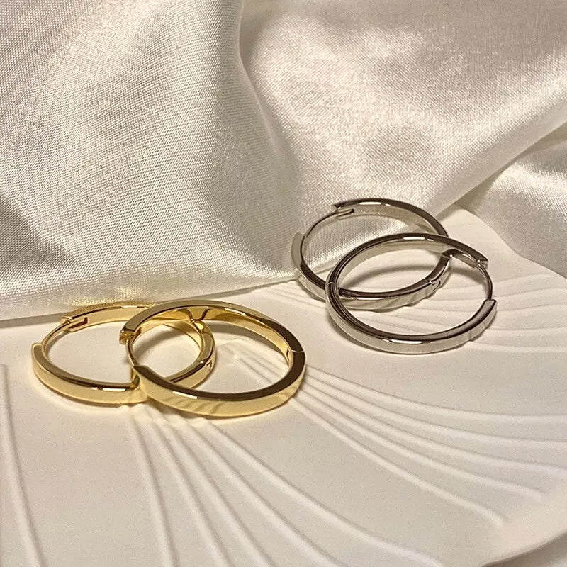 925 Sterling Silver 16mm Hoop Sleeper Earrings | Simple Hinged Hoop Circle Rings
