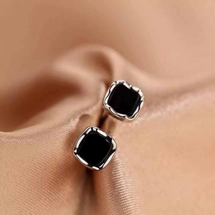 925 Sterling Silver Black CZ Square Stud Earrings 7mm Women’s Jewellery Gift Hallmarked UK