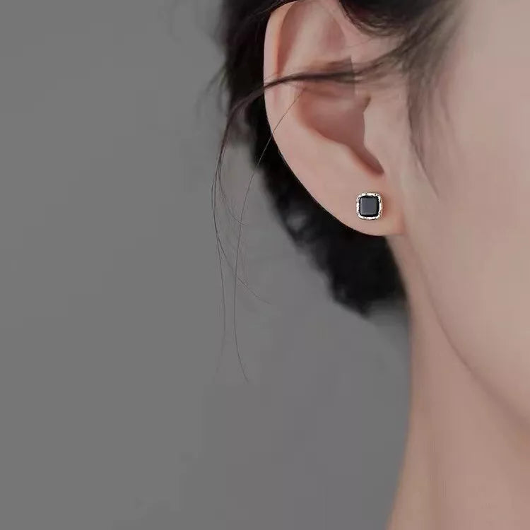925 Sterling Silver Black CZ Square Stud Earrings 7mm Women’s Jewellery Gift Hallmarked UK
