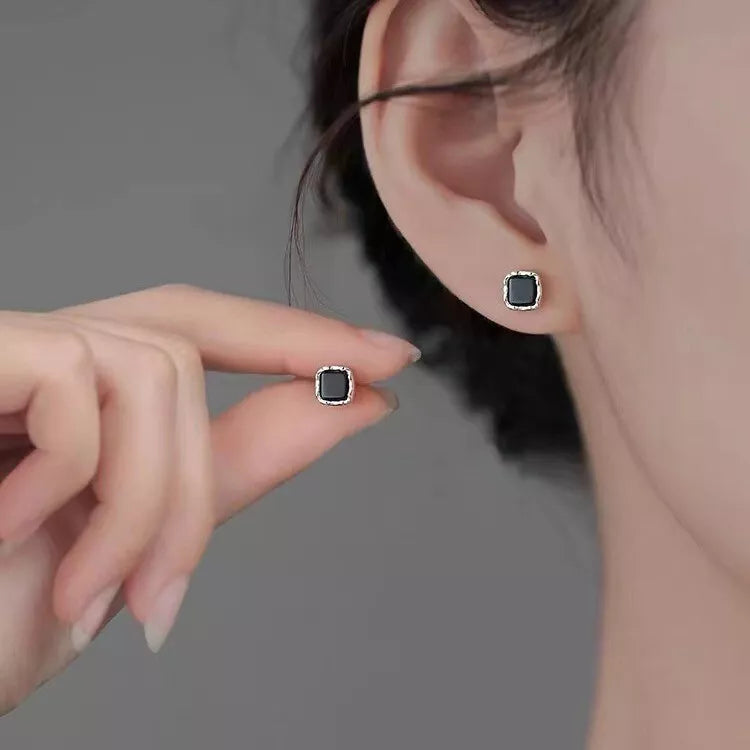 925 Sterling Silver Black CZ Square Stud Earrings 7mm Women’s Jewellery Gift Hallmarked UK