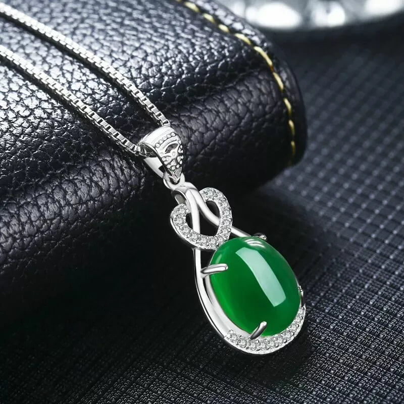 Crystal Green Jade Pendant Necklace