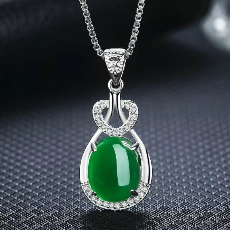 Crystal Green Jade Pendant Necklace