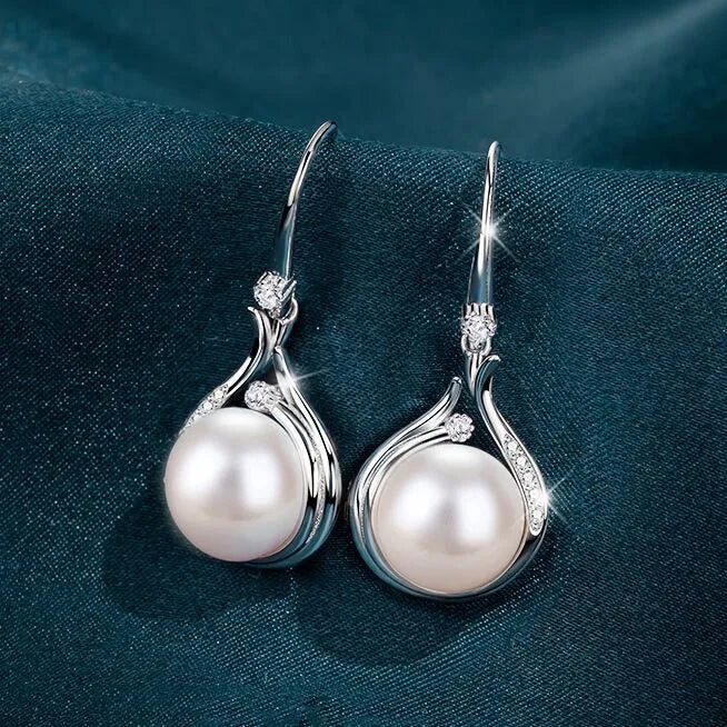 925 Sterling Silver Crystal Pearl Drop Necklace and Hook Earrings