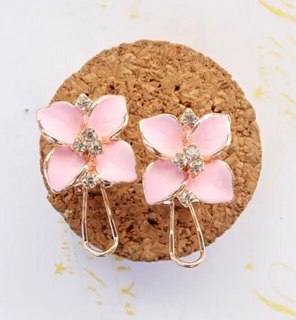 Flower Crystal Earrings - 4 Petal Design in Blue, Pink, Black, White