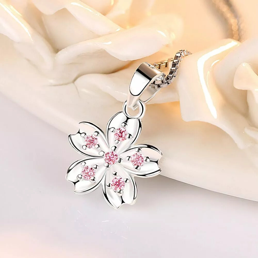 925 Sterling Silver Flower Pendant Necklace – Elegant Jewelry Gift for Women