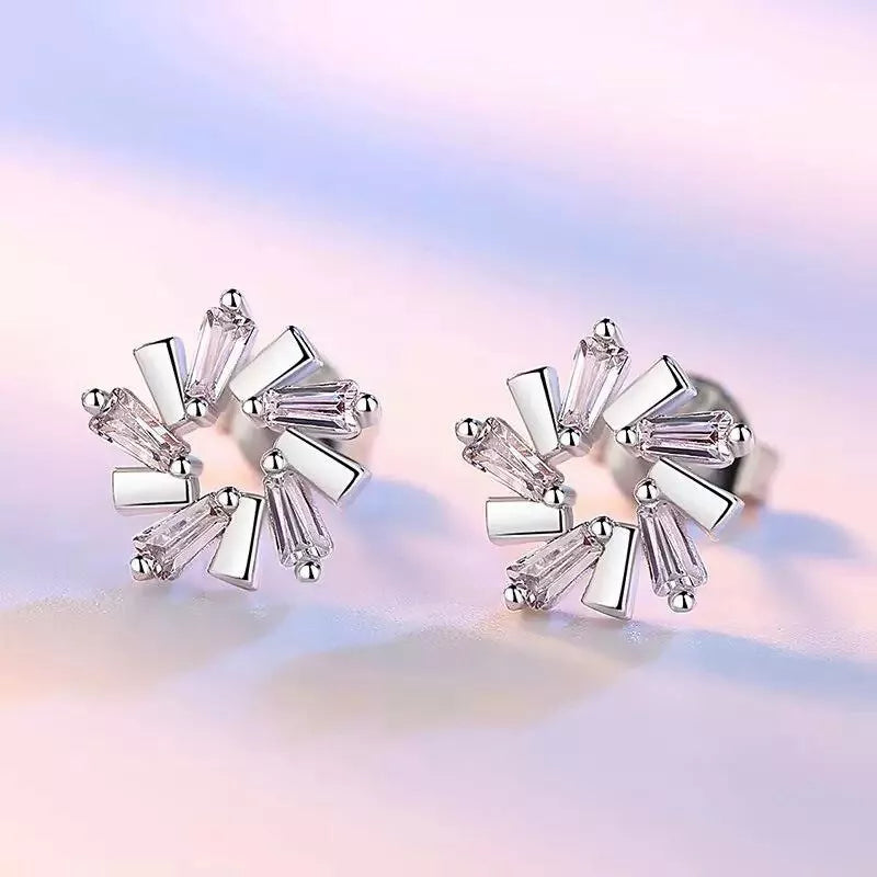 925 Sterling Silver Full Stone Swirl Stud Earrings