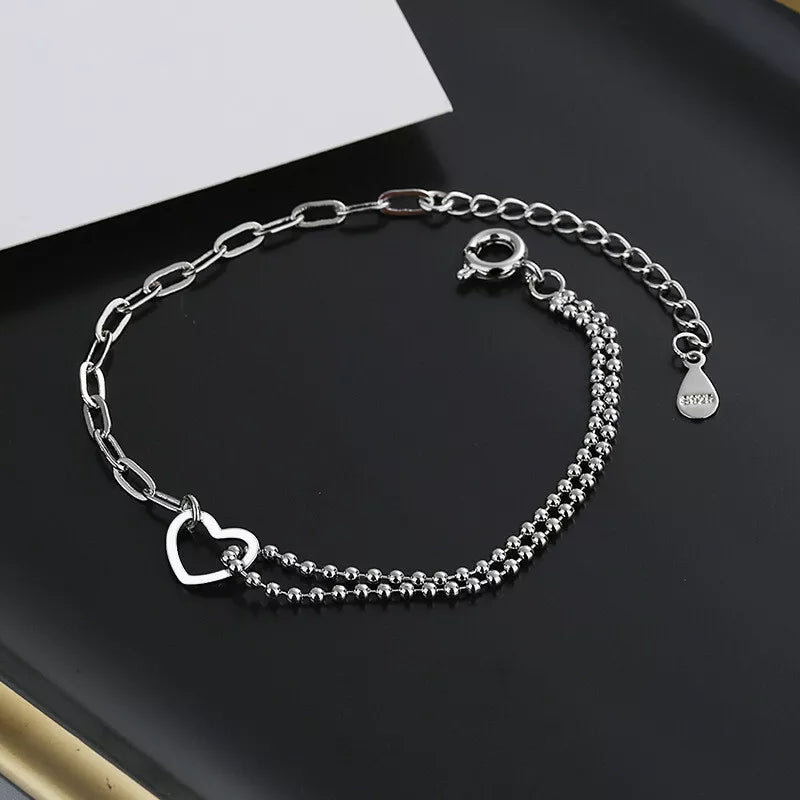 925 Sterling Silver Heart Chain Bracelet Minimalist Elegant Jewelry Perfect Gift for Women & Girls