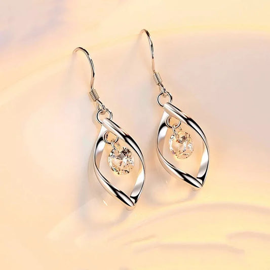 925 Sterling Silver Leaf Drop Dangle Swirl Hook Long Earrings for Women – Elegant Jewelry Gift