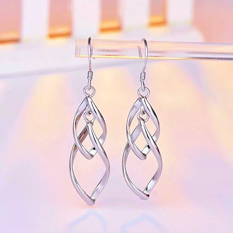 925 Sterling Silver Double Leaf Drop Earrings for Women – Long Dangle Hook Jewelry Gift