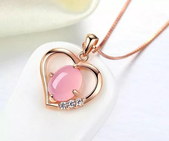 925 Sterling Silver Moonstone Heart Pendant Necklace – Crystal Charm Jewellery Gift for Her