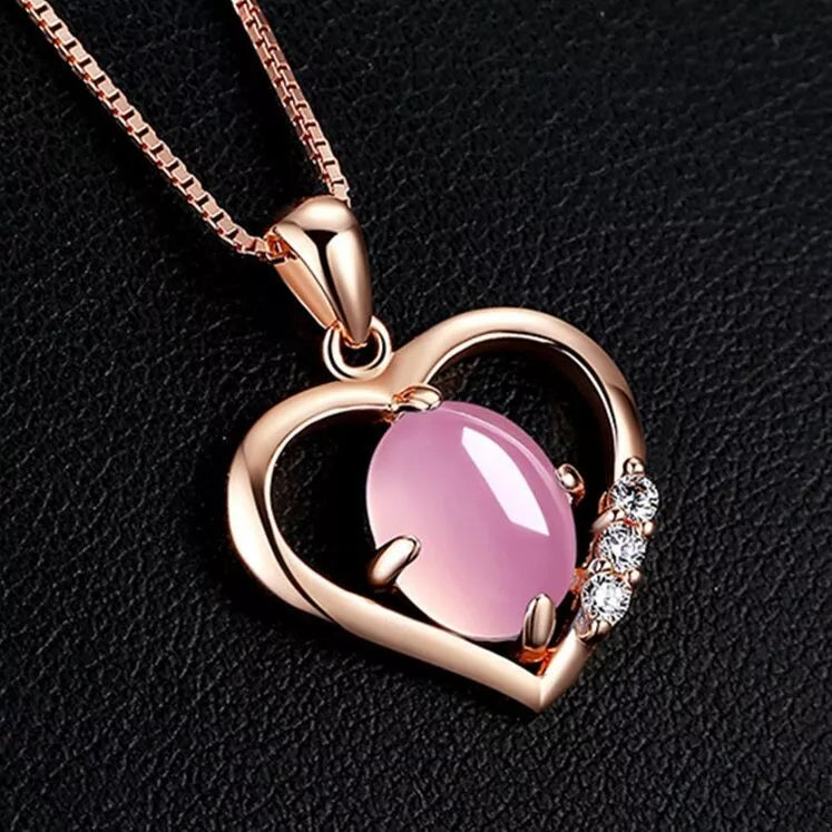 925 Sterling Silver Moonstone Heart Pendant Necklace – Crystal Charm Jewellery Gift for Her