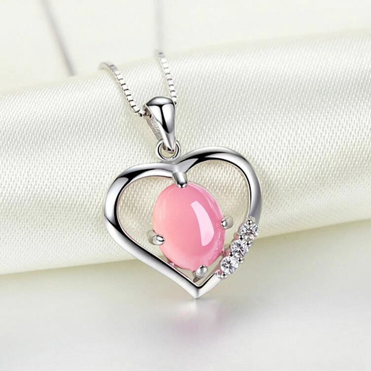925 Sterling Silver Moonstone Heart Pendant Necklace – Crystal Charm Jewellery Gift for Her