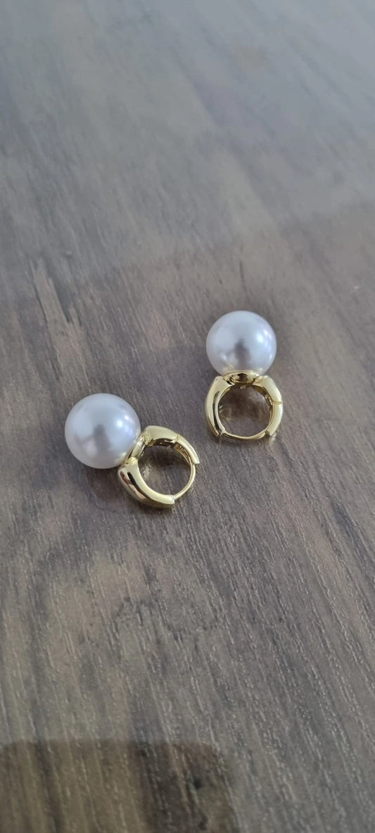 925 Sterling Silver Pearl Inlaid Hoop Earrings