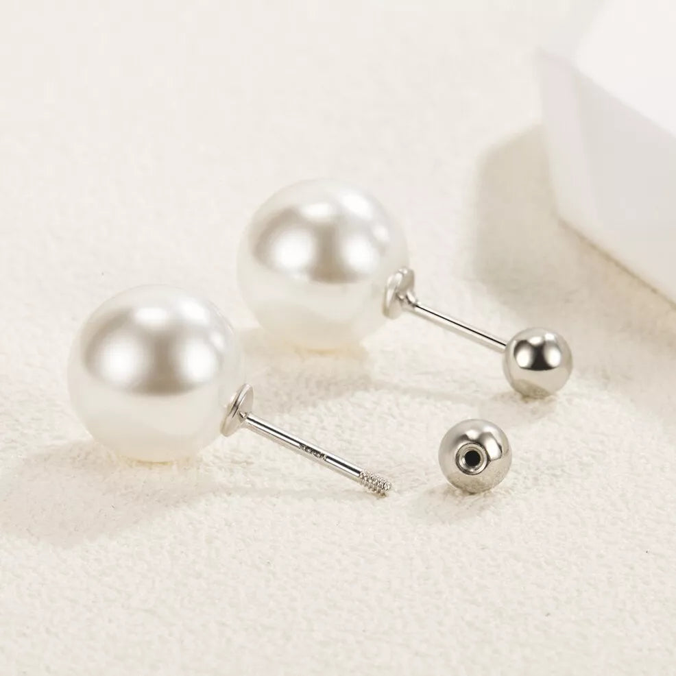 925 Sterling Silver Pearl Stud Earrings for Women