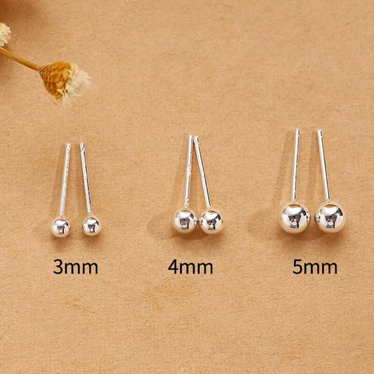 Round Bead Stud Earrings 925 Sterling Silver