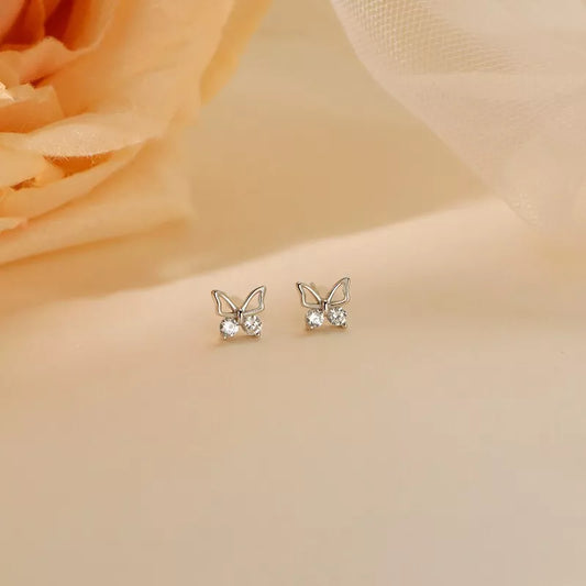 925 Sterling Silver Tiny Butterfly CZ Stud Earrings – Dainty Jewelry for Women & Girls, Elegant Gift Idea