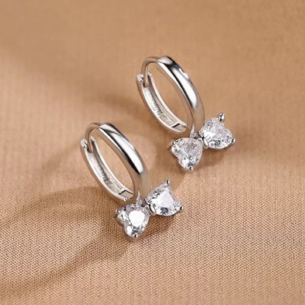 925 Sterling Silver Crystal Bow Hoop Earrings for Women & Girls – Elegant Gift Jewellery with Pouch Hallmarked UK Silver