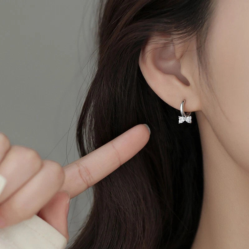 925 Sterling Silver Crystal Bow Hoop Earrings for Women & Girls – Elegant Gift Jewellery with Pouch Hallmarked UK Silver
