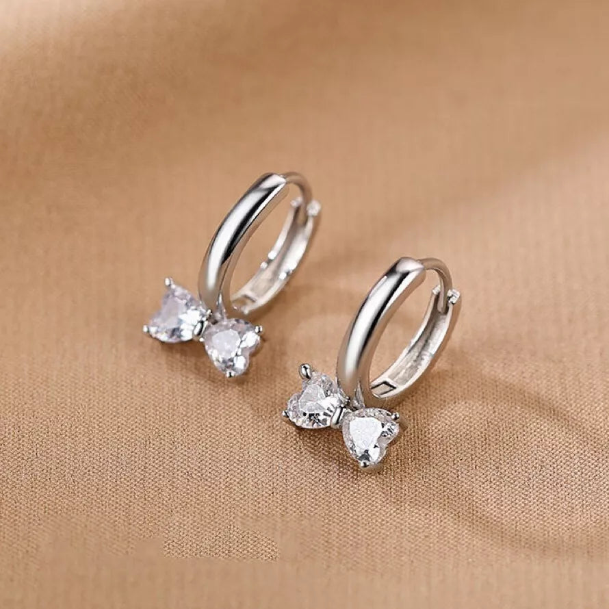 925 Sterling Silver Crystal Bow Hoop Earrings for Women & Girls – Elegant Gift Jewellery with Pouch Hallmarked UK Silver