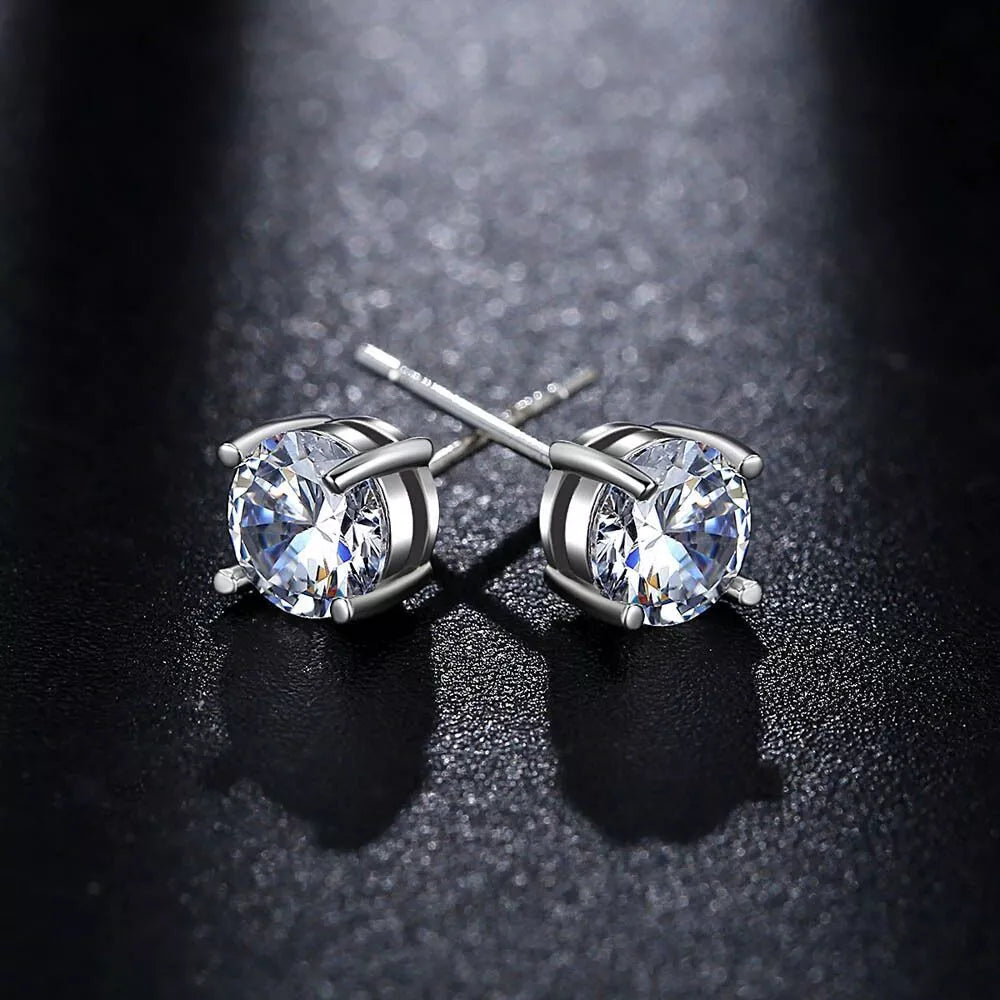 925 Sterling Silver Cubic Zirconia Stud Earrings for Women – 6mm Round, Hallmarked, Gift-Ready Pouch